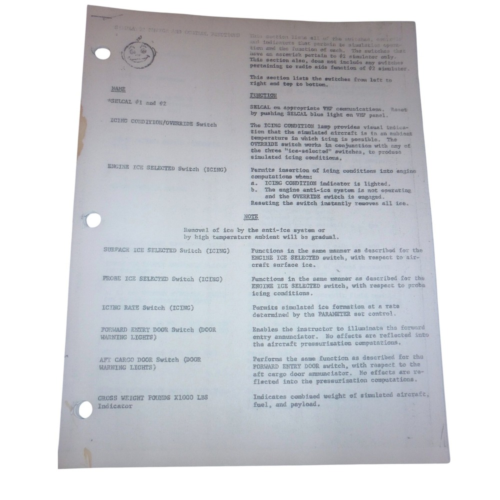 Vintage 1969 Boeing 727 Flight Simulator Switch & Control Manual‎ United